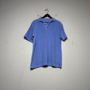 Y2K Stitched Polo Shirt Short Sleeve Men M Blue Casual Prep Minimal Stitched
